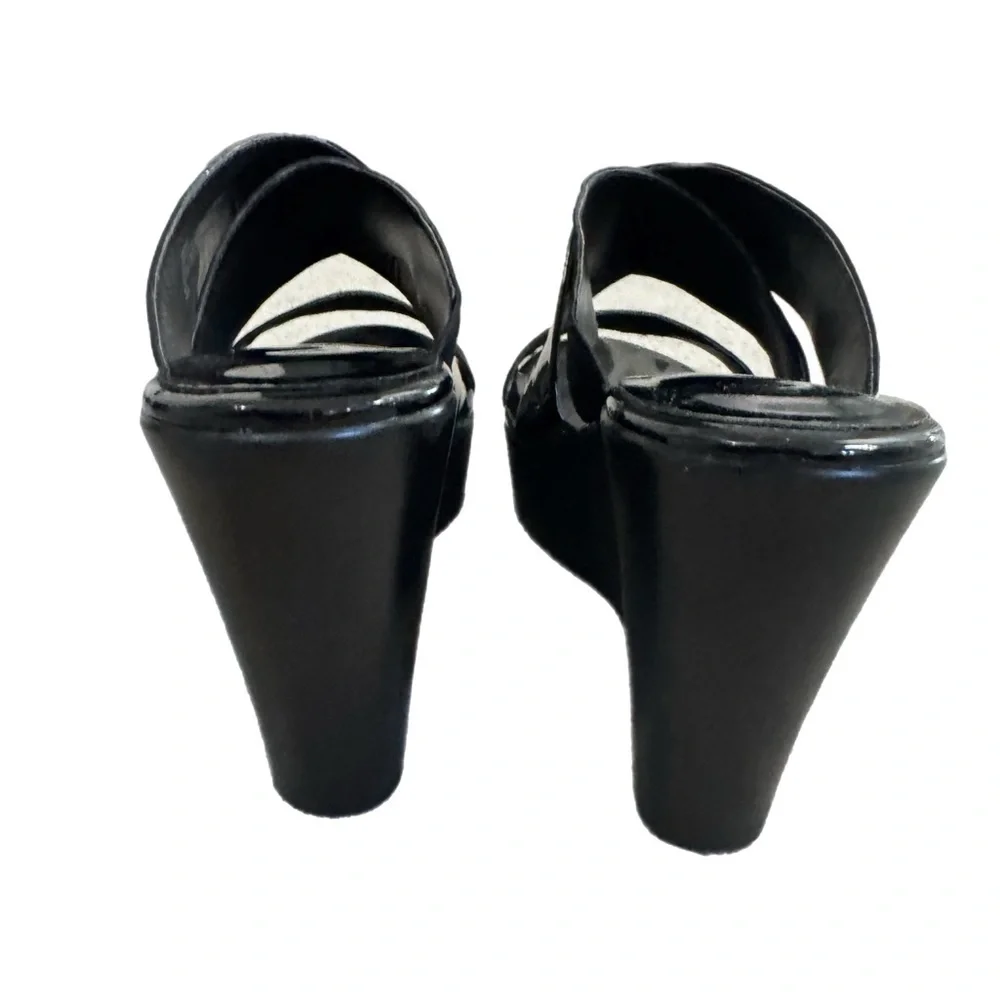Charles David Black Platform Wedge Shoes with Elastic Straps